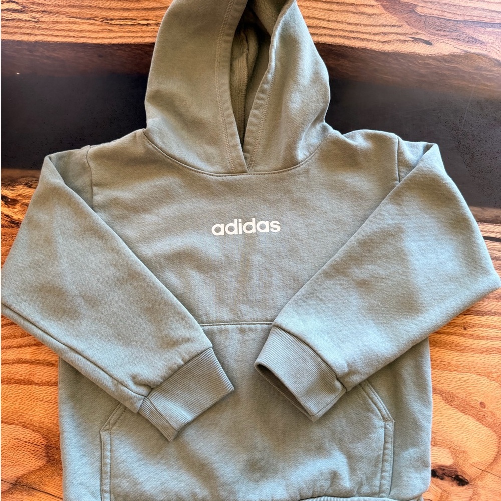 Adidas Kids Hoodie Size 6 Olive Green Fleece Pullover Sweatshirt